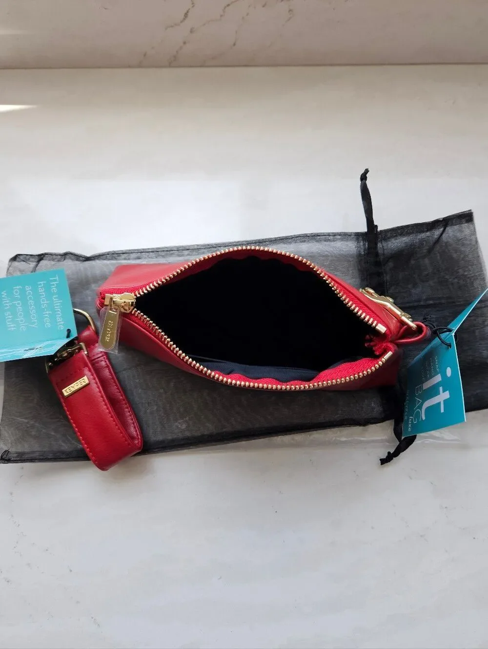 KEYPER Luxe Red Vegan Leather 2- Piece Wristlet Set with Gold Hardware